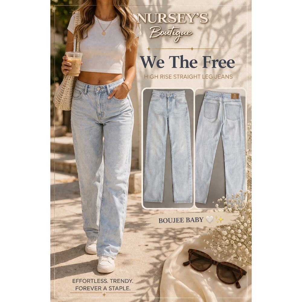 We The Free Straight Leg Jeans High Rise Light Wash 29x30
